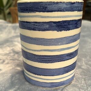 Vintage Co-Op Blue and White Striped Ceramic Vase